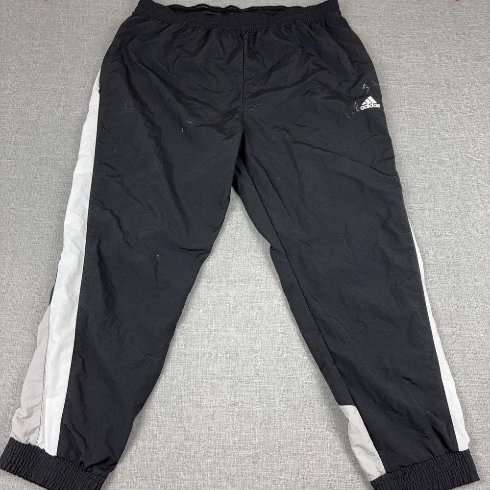 Adidas Track Pants Mens 2XL Black Nylon Black Lightweight Elastic Waist